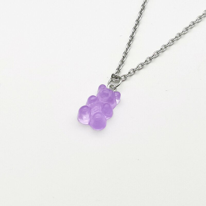 Handmade 33 Colors Cute Judy Cartoon Bear Chain Necklaces, Candy Color Pendant For Women&Girl Daily Jewelry Party Gifts