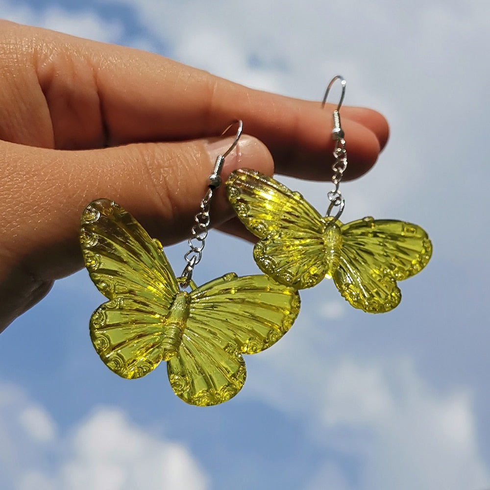 ZX Transparent Resin Butterfly Big Statement Drop Earrings for Women Girls Cute Animial Hanging Earrings Wholesale Jewelry Gifts