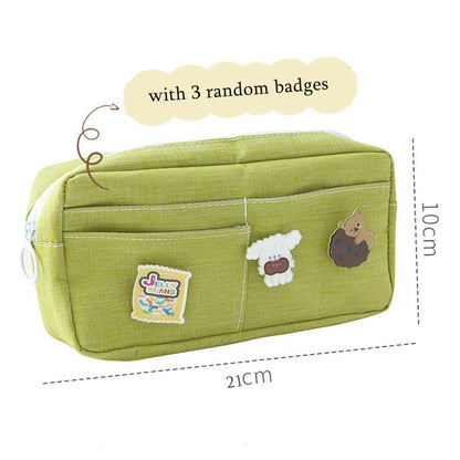 Kawaii Purple Canvas Pencil Case Cute Animal Badge Pink Pencilcases Large School Pencil Bags for Maiden Girl Stationery Supplies
