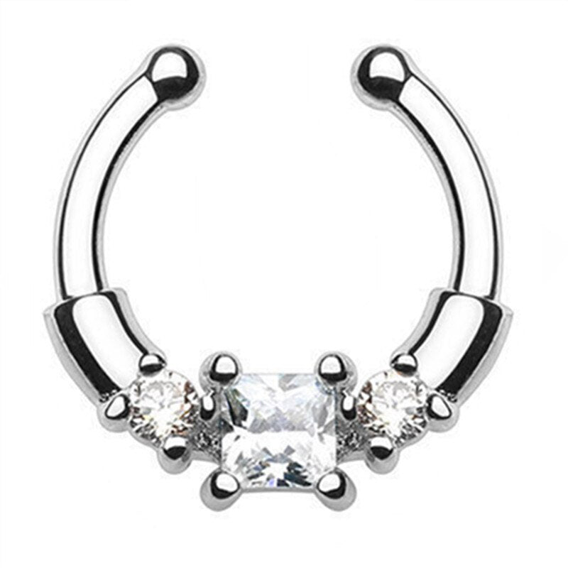 1/2Piece Stainless Stell Fake Nose Ring Septum Piercing Jewelry Crystal Fake Septum Piercing Ring Bulk Faux Nose Piercing Lot