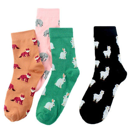 Peonfly brand Japan Harajuku Rabbit Cat Fox Animals Women Socks Kawaii Cute Women Cartoon Funny Socks Eu35-40