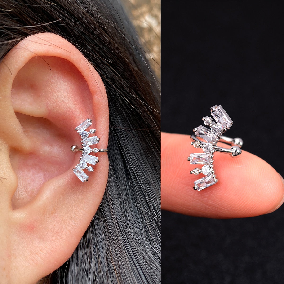 1pcs Simple Flower Shape Zircon Ear Cuff for Women Charming Crystal Clip on Earrings Earcuff Without Piercing  Fashion Jewelry