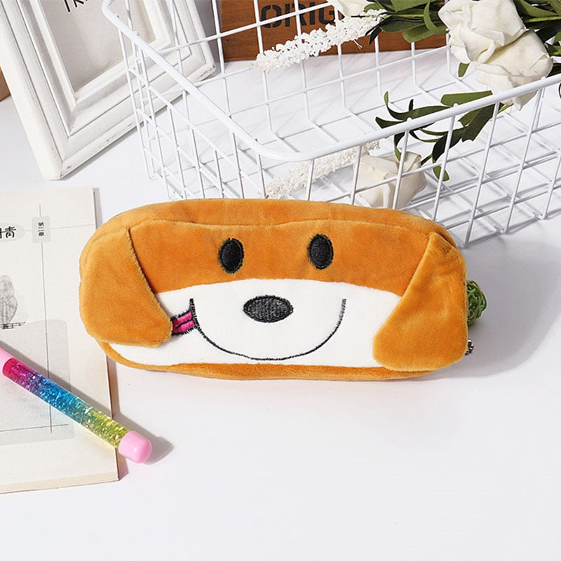 1Pcs Kawaii Cartoon Pencil Case Plush Cute Handle Pencilcase School Supplies Pencil Bag for Boy Girl Stationery Pouch