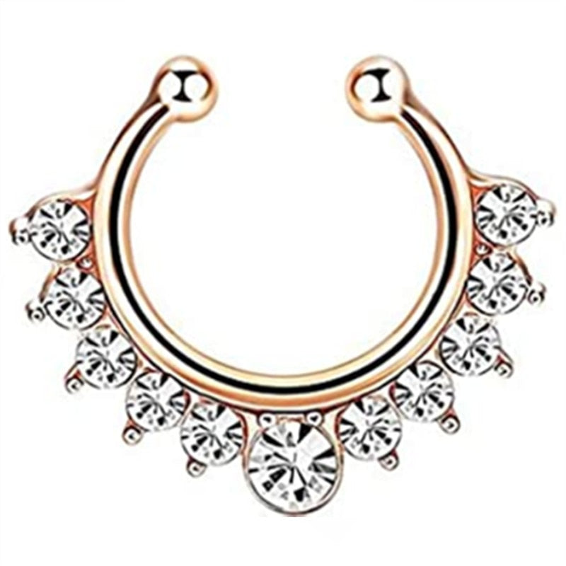 1/2Piece Stainless Stell Fake Nose Ring Septum Piercing Jewelry Crystal Fake Septum Piercing Ring Bulk Faux Nose Piercing Lot