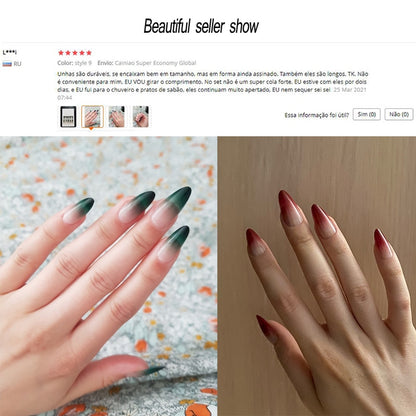 24PCS/box Mid-length  stiletto nail tips Gradients wear full cover paragraph fashion Manicure patch false fingernails for girls