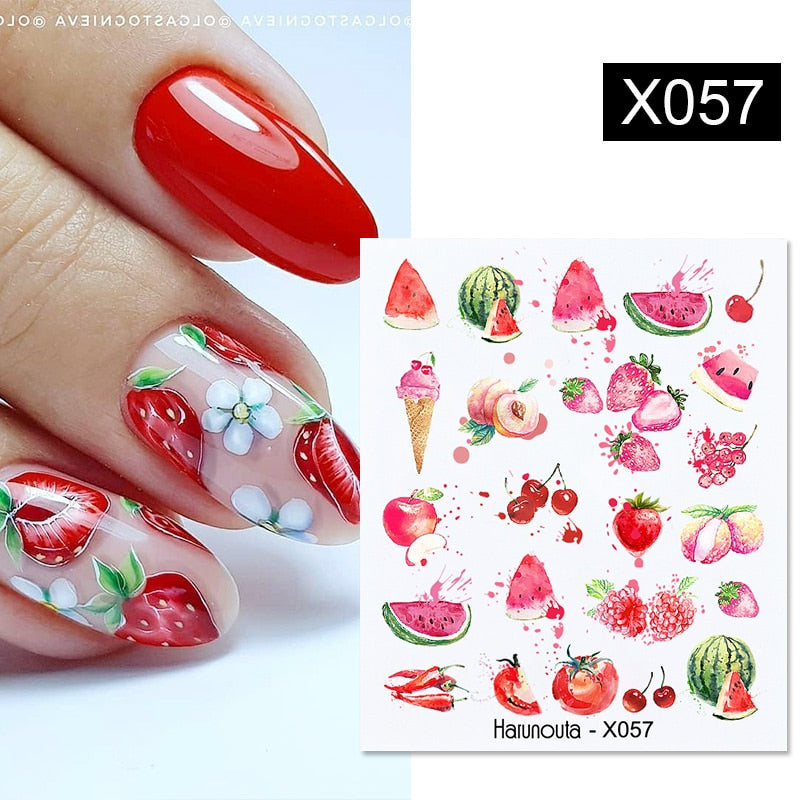 Harunouta Black Lines Flower Leaves Water Decals Stickers Floral Face Marble Pattern Slider For Nails Summer Nail Art Decoration