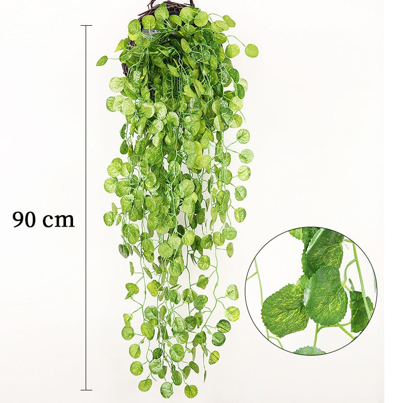 90cm Artificial Vine Plants Hanging Ivy Green Leaves Garland Radish Seaweed Grape Fake Flowers Home Garden Wall Party Decoration