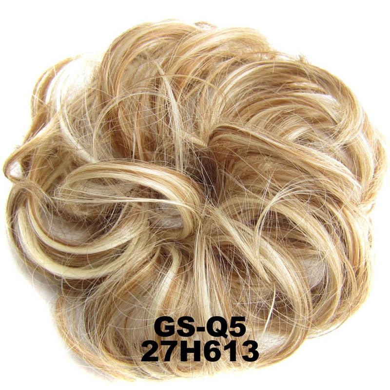 Jeedou Messy Bun Chignon Donut Hair Pad Elastic Hair Rope Rubber Band Synthetic Hairpiece Black Gary Brown Color