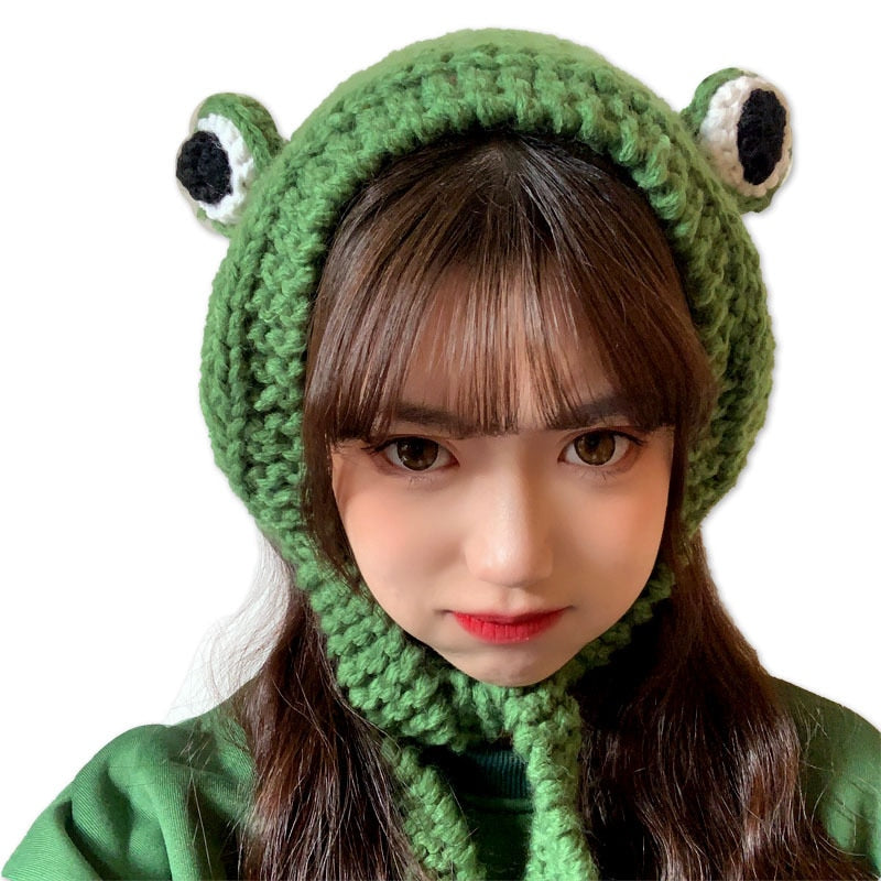 Fashion Frog Hat Beanies Knitted Winter Hat Solid Hip-hop Skullies Knitted Hat Cap Costume Accessory Gifts Warm Winter Bonnet