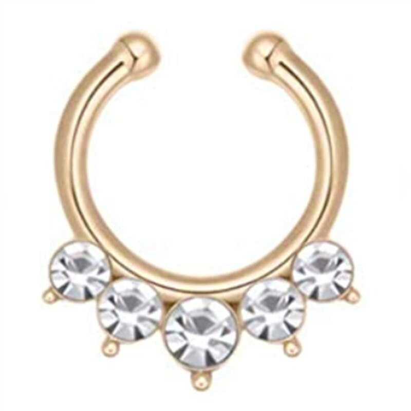 1/2Piece Stainless Stell Fake Nose Ring Septum Piercing Jewelry Crystal Fake Septum Piercing Ring Bulk Faux Nose Piercing Lot