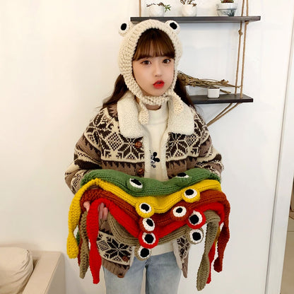 Fashion Frog Hat Beanies Knitted Winter Hat Solid Hip-hop Skullies Knitted Hat Cap Costume Accessory Gifts Warm Winter Bonnet