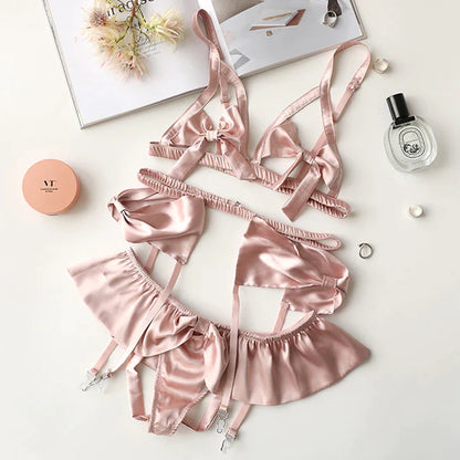 Feel Like a Precious Present with Satin Ribbon Women's Lingerie Set