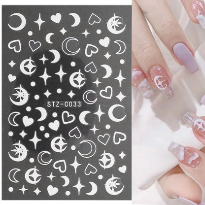 1pcs 3D Nail Sticker Black Heart Love Self-Adhesive Slider Letters Nail Art Decorations Stars Decals Manicure Accessories GLF740