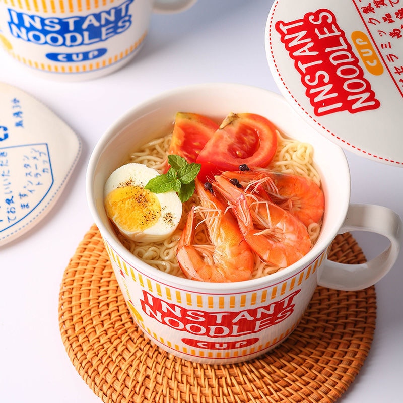 Kawaii Ramen Instant Noodle Bowl Set: Japanese Style Ceramic Tableware