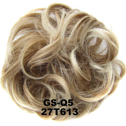 Jeedou Messy Bun Chignon Donut Hair Pad Elastic Hair Rope Rubber Band Synthetic Hairpiece Black Gary Brown Color