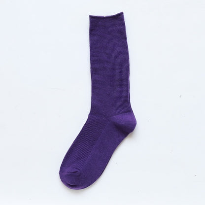 CHAOZHU  Japanese Korean High School Girls High Socks Loose Solid Colors Double Needles Knitting Cotton Long Socks For Women