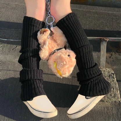 Japanese Lolita White Black Leggings Leg Warmers Women Girls Kawaii Knitted Socks Boot Cuffs Warm Foot Cover