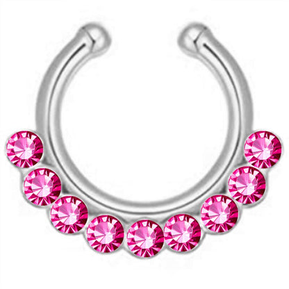 1/2Piece Stainless Stell Fake Nose Ring Septum Piercing Jewelry Crystal Fake Septum Piercing Ring Bulk Faux Nose Piercing Lot