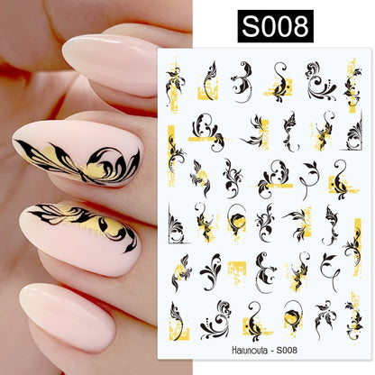 Harunouta Simple Flowers 3D Nail Stickers Gold Heart French Tip Lines Leopard Print Design Adhesive Sliders Manicure Nail Decals