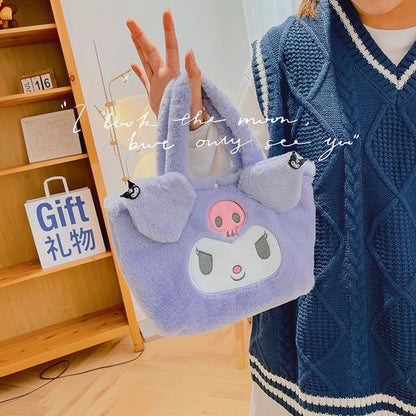 Kawaii Hello Kitty Sanrio Plush Bag Anime Kuromi Plushie Backpack for Girls Mymelody Cinnamoroll Handbags Cartoon Messenger Bags