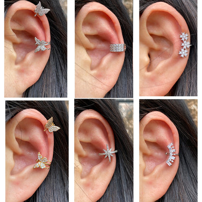 1pcs Simple Flower Shape Zircon Ear Cuff for Women Charming Crystal Clip on Earrings Earcuff Without Piercing  Fashion Jewelry