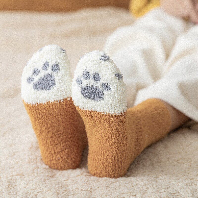 Winter Socks Women Thick Coral fleece Warm Socks Animal Cat Paw Cute Socks Girls Soft Floor Socks