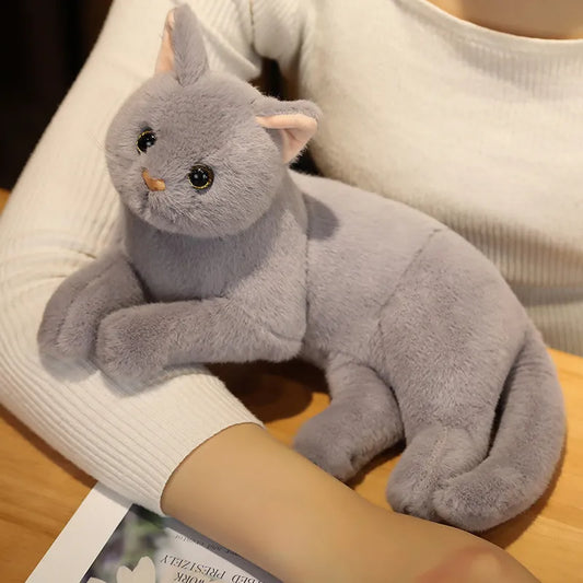 INS Lifelike Real Prone Cat Plush Doll Stuffed Pure Colors Grey White Yellow Kitten Toy Pets Animal Kids Gift