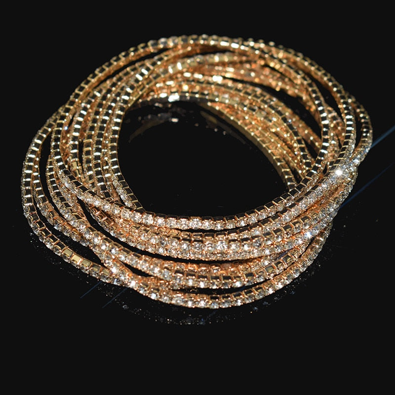 10 Pieces of Ladies Transparent Shiny Crystal Bracelet 27 Colors Full Rhinestone Elastic Bracelet Women Wristband Bracelet Gift