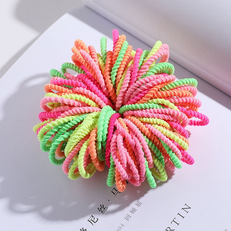 100/500pcs/Bag Girls Cute Colorful Basic Elastic Hair Bands Ponytail Holder Children Scrunchie Rubber Band Kids Hair Accessories