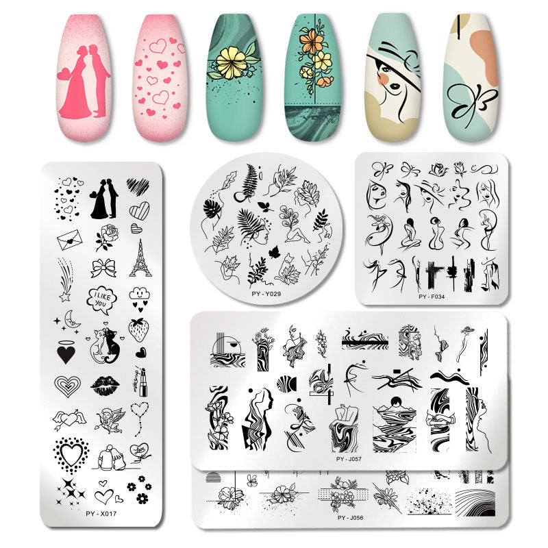 PICT YOU Rose Flower Nail Stamping Plates  Line Pictures Nail Art Plate Stamp Template Marble Leaves Image Printing Plates Tools
