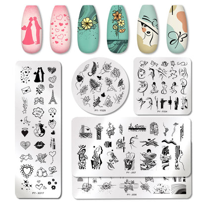 PICT YOU Rose Flower Nail Stamping Plates  Line Pictures Nail Art Plate Stamp Template Marble Leaves Image Printing Plates Tools
