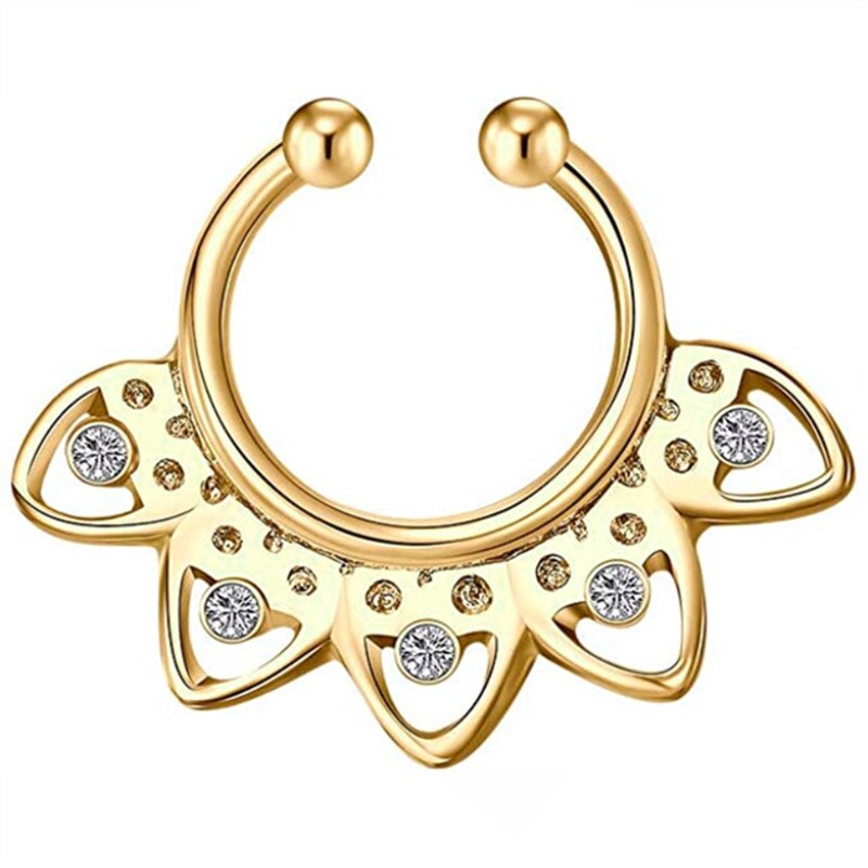 1/2Piece Stainless Stell Fake Nose Ring Septum Piercing Jewelry Crystal Fake Septum Piercing Ring Bulk Faux Nose Piercing Lot