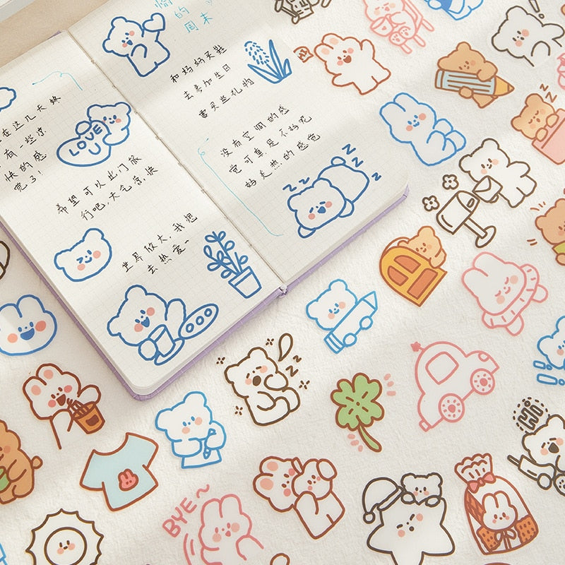 40 pcs/pack Cute cartoon bear Rabbit diary Decorative Stickers Scrapbooking Label Diary Stationery Album Phone Journal Planner