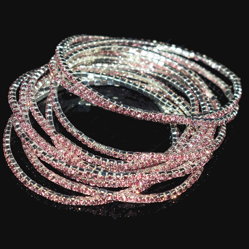 10 Pieces of Ladies Transparent Shiny Crystal Bracelet 27 Colors Full Rhinestone Elastic Bracelet Women Wristband Bracelet Gift