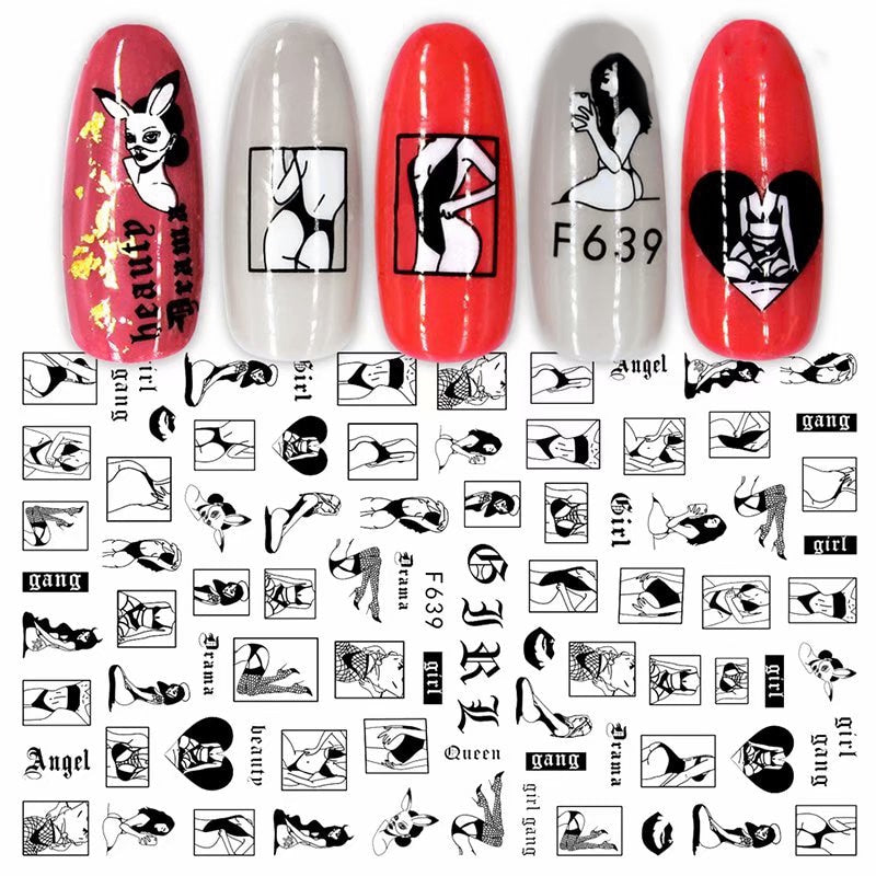 3D Valentine Sticker for Nails Cute Cartoon Lover Sliders for Nail Gang Girl DIY Design Decals Manicure Nail Art Decor GLF106