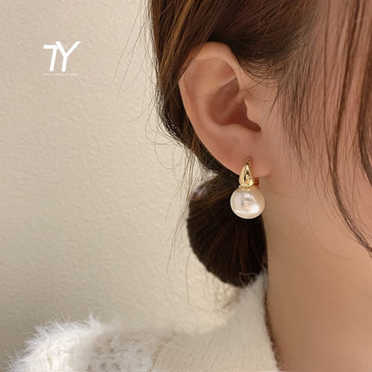 New Simple Celebrity Style Gold Color Pearl Drop Earrings For Woman Korean Fashion Jewelry Wedding Girl's Sweet Accessories