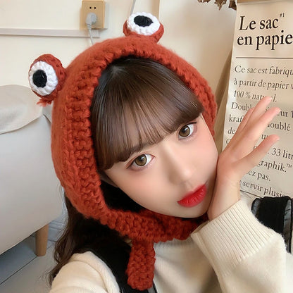 Fashion Frog Hat Beanies Knitted Winter Hat Solid Hip-hop Skullies Knitted Hat Cap Costume Accessory Gifts Warm Winter Bonnet