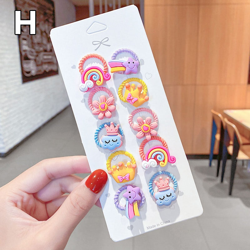 10 Pcs/Set Children Cute Hair Bands Cartoon Flower Elastic Hair Bands Girls Baby Lovely Rubber Bands Gift Kids Hair Accessories