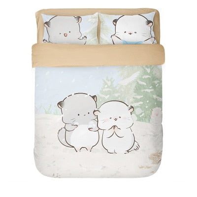 4Pcs Set Kawaii Cat Bed Sheet Cotton Bedding Set Soft Comforter Cover Twin Full Queen Size For Girls Bed Sheets and Pillowcases