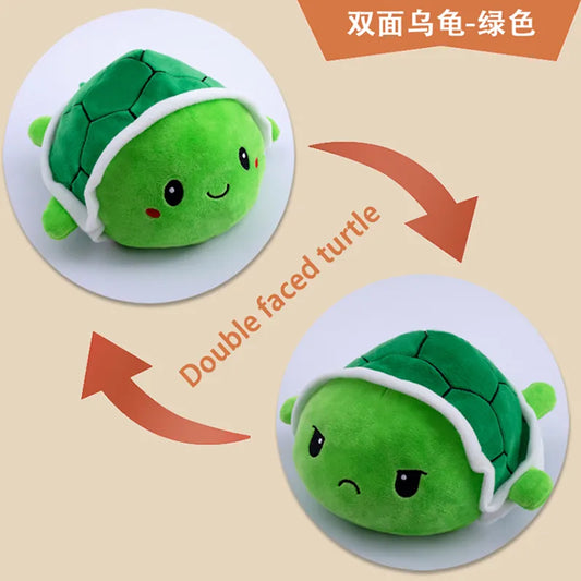 Reversible Plush Turtle 20cm Colorful Tortoise Stuffed Animal Toy Plushies Stuffed Angry Flip Happy Toys Soft Cute Double-Sided Colorful Animal Doll Kids Birthday Gifts
