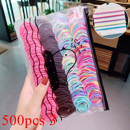 100/500pcs/Bag Girls Cute Colorful Basic Elastic Hair Bands Ponytail Holder Children Scrunchie Rubber Band Kids Hair Accessories