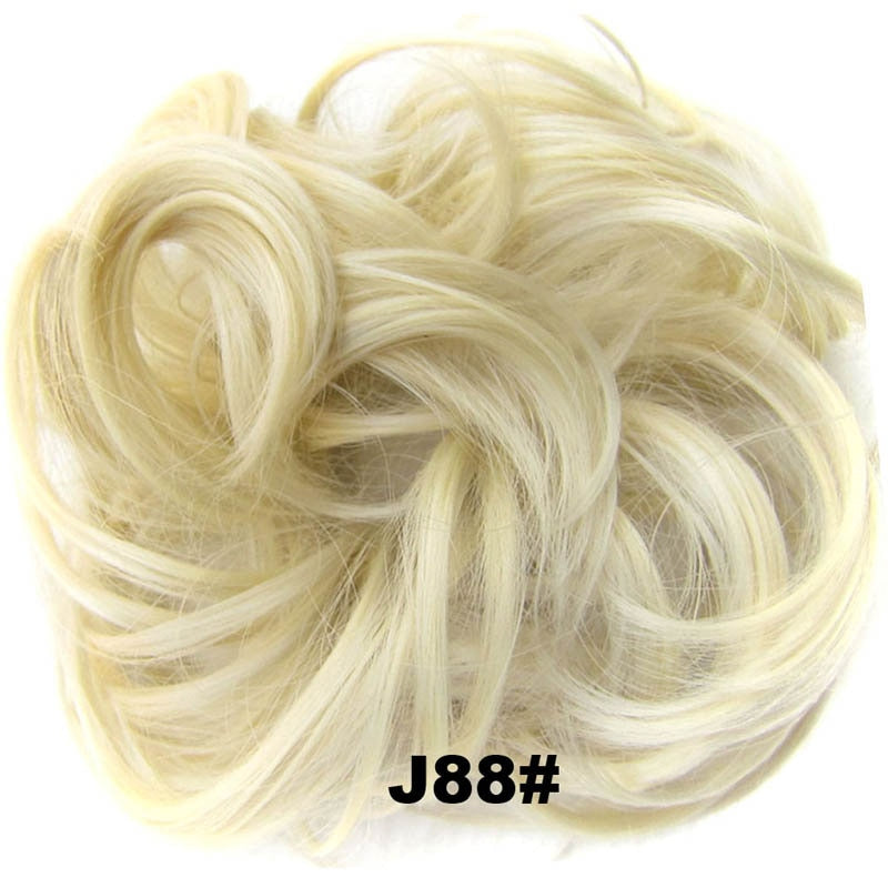 Jeedou Messy Bun Chignon Donut Hair Pad Elastic Hair Rope Rubber Band Synthetic Hairpiece Black Gary Brown Color