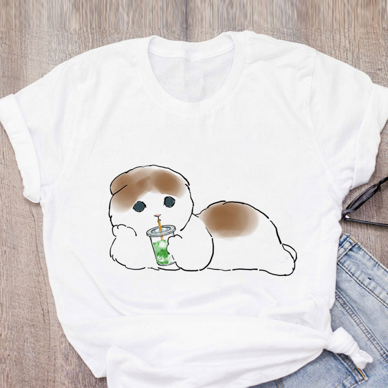 Women T-shirt Cute Cat Funny Cartoon T-shirt Harajuku Graphic Ulzzang T-shirt 90s Print T-shirt Fashion Aesthetic Top Tee Female