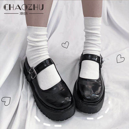 CHAOZHU  Japanese Korean High School Girls High Socks Loose Solid Colors Double Needles Knitting Cotton Long Socks For Women
