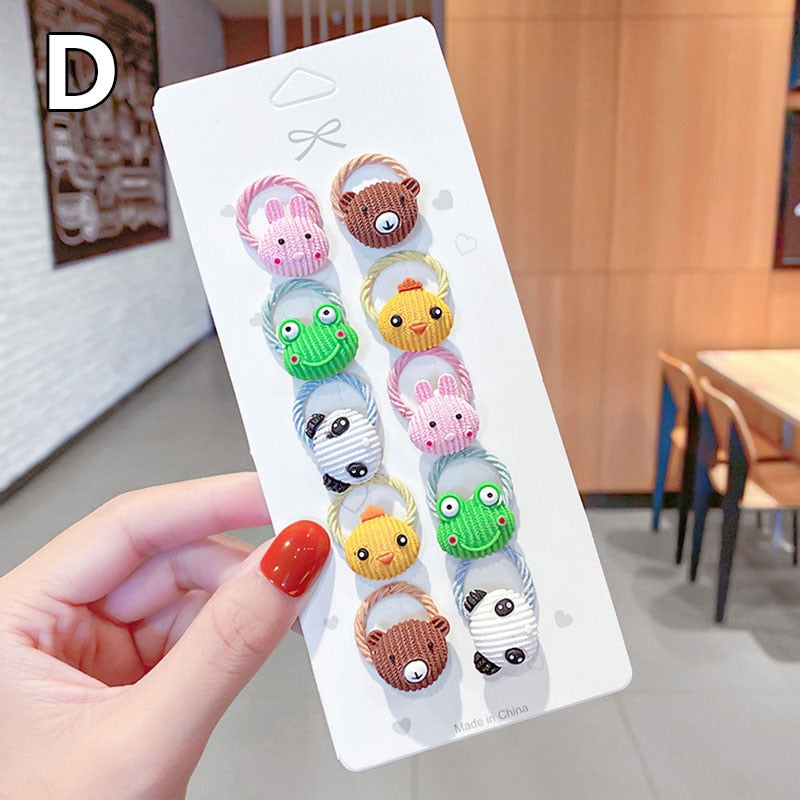 10 Pcs/Set Children Cute Hair Bands Cartoon Flower Elastic Hair Bands Girls Baby Lovely Rubber Bands Gift Kids Hair Accessories