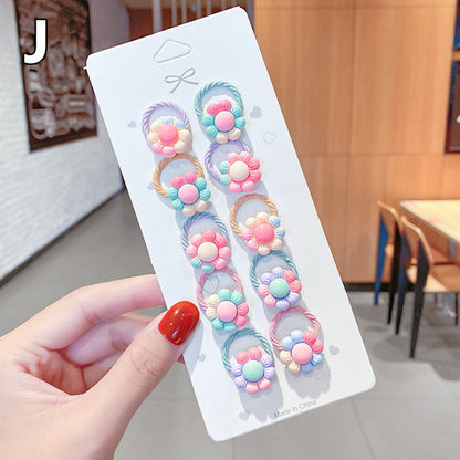 10 Pcs/Set Children Cute Hair Bands Cartoon Flower Elastic Hair Bands Girls Baby Lovely Rubber Bands Gift Kids Hair Accessories