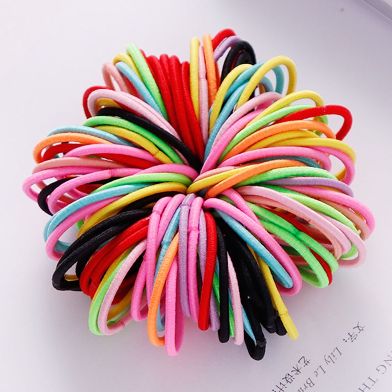 100/500pcs/Bag Girls Cute Colorful Basic Elastic Hair Bands Ponytail Holder Children Scrunchie Rubber Band Kids Hair Accessories