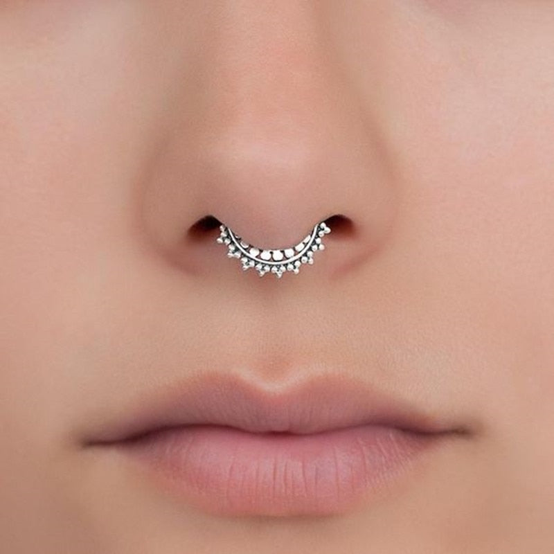 1/2Piece Stainless Stell Fake Nose Ring Septum Piercing Jewelry Crystal Fake Septum Piercing Ring Bulk Faux Nose Piercing Lot