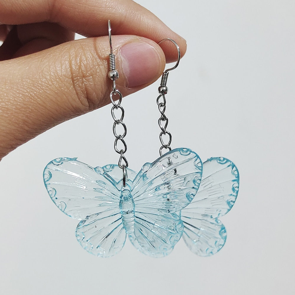 ZX Transparent Resin Butterfly Big Statement Drop Earrings for Women Girls Cute Animial Hanging Earrings Wholesale Jewelry Gifts