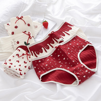 Giczi Cartoon Cotton Women's Panties Sweet Breathable Underwear Lovely Strawberry Briefs Girls Underpants Skin-Friendly Lingerie